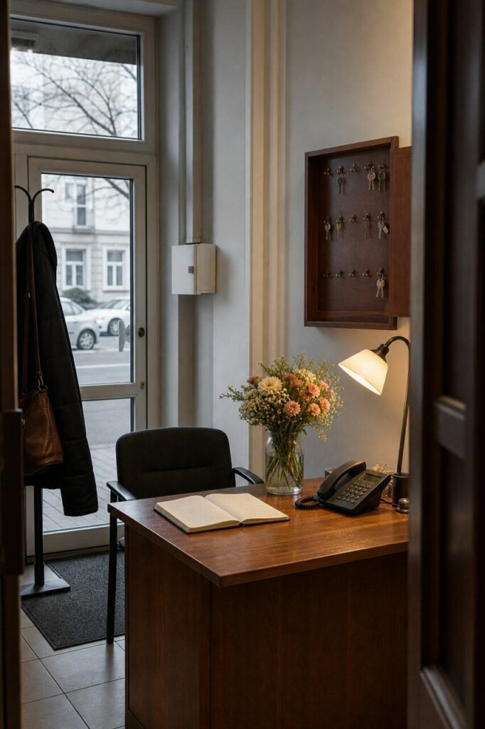 Vastgoedreceptie met sleutelbord