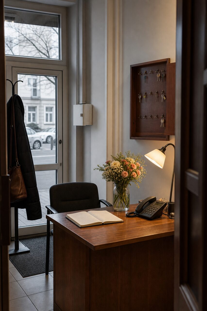 Vastgoedreceptie met sleutelbord