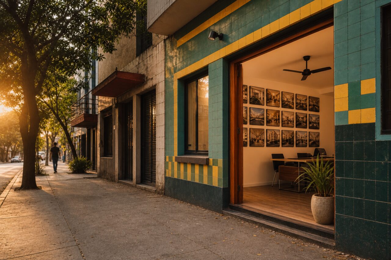 Imobiliária da Cidade do México sob a luz dourada do entardecer