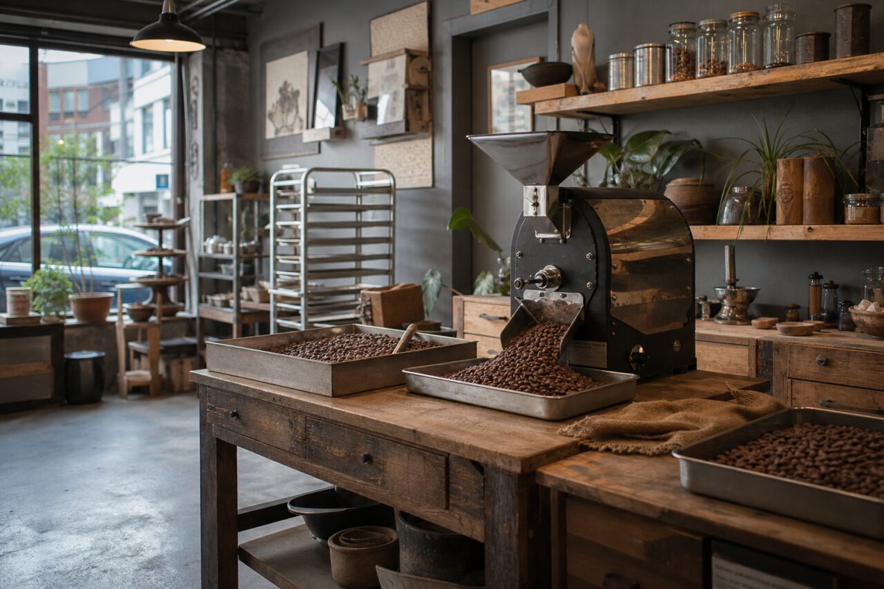 Bean-to-bar-atelier met draaiende machine