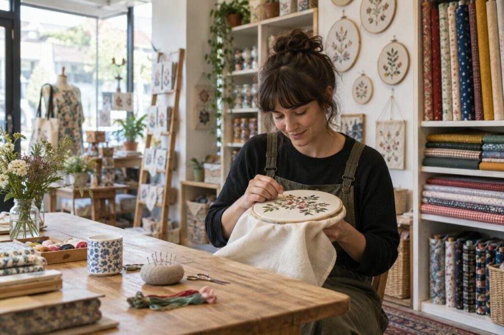 Atelier-boutique de broderie — inside a bright independent needlework shop