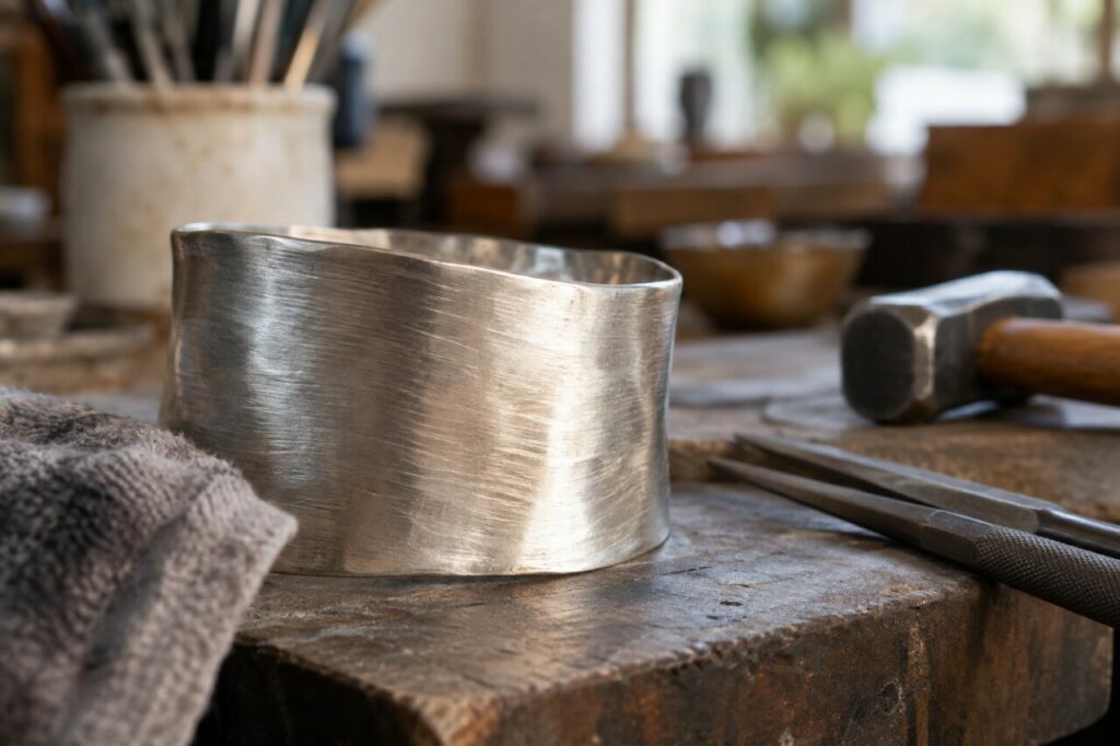 Atelier d’orfèvre indépendant — a close view of brushed metal texture