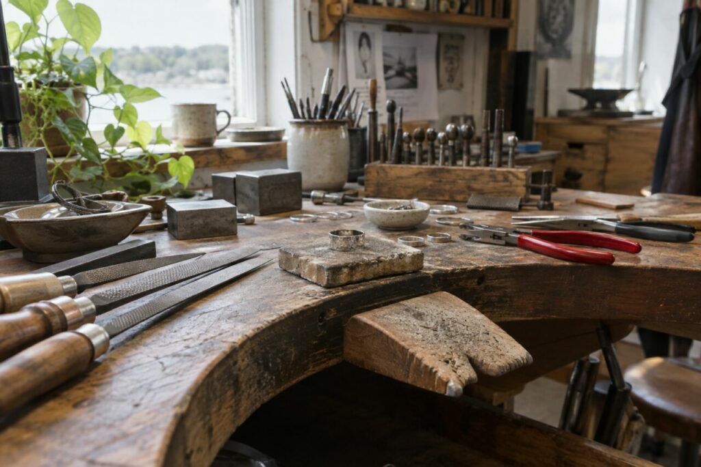 Atelier d’orfèvre indépendant — showing files and jeweller pliers