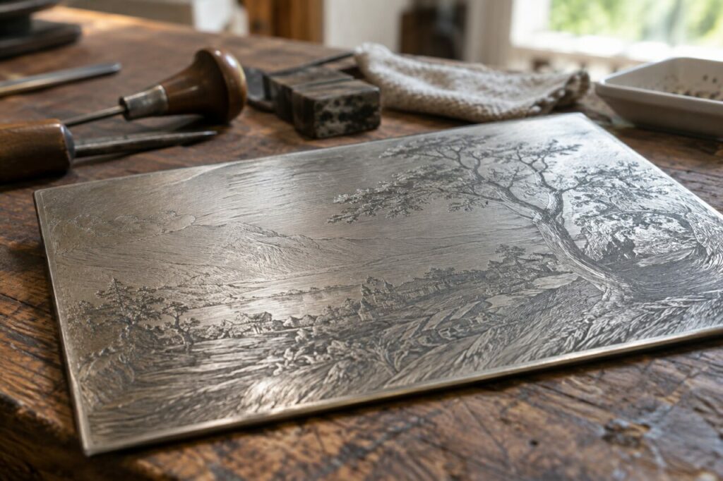 Oficina independente de gravação — a close view of fine engraved lines