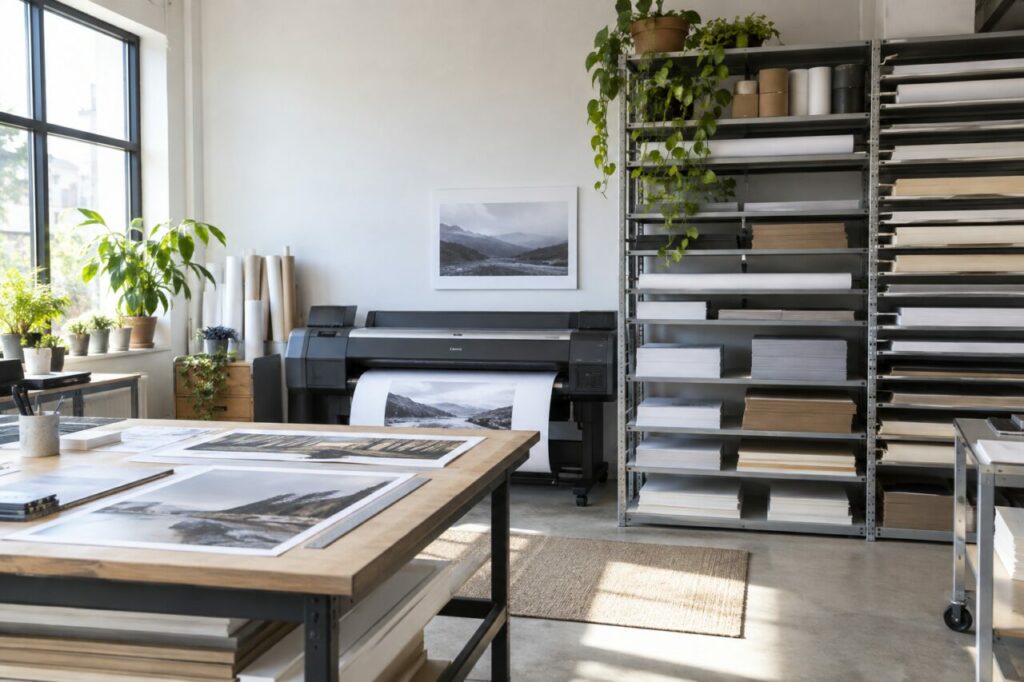 Atelier de reprographie indépendant — inside a clean independent copy studio