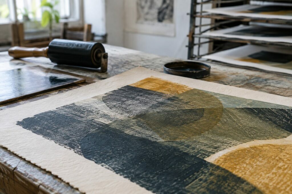 Oficina independente de serigrafia — a close view of layered ink texture