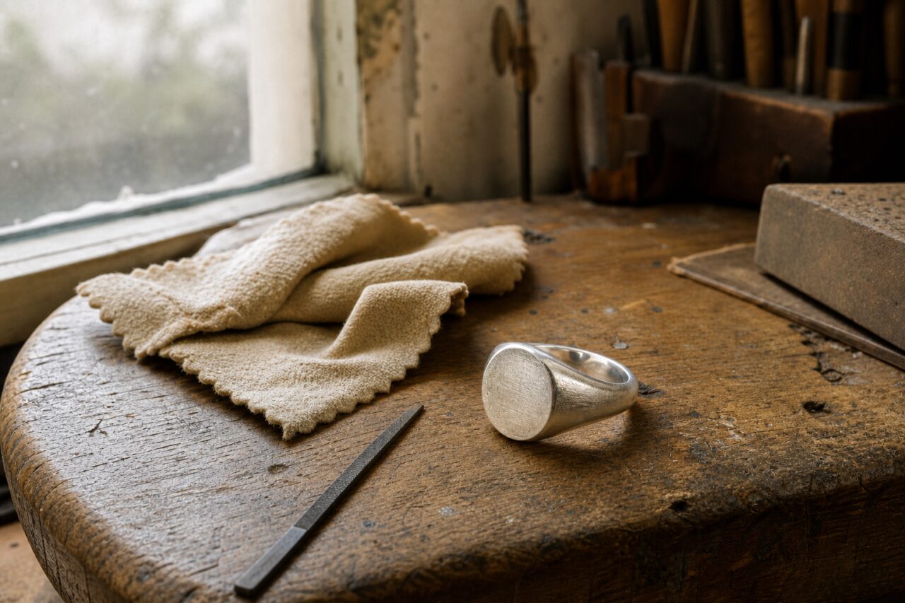 Signet ring on the jeweller’s workbench