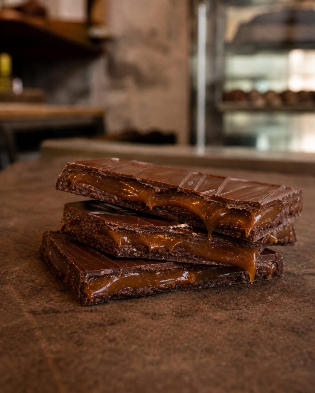 Close-up of salted caramel chocolate bars