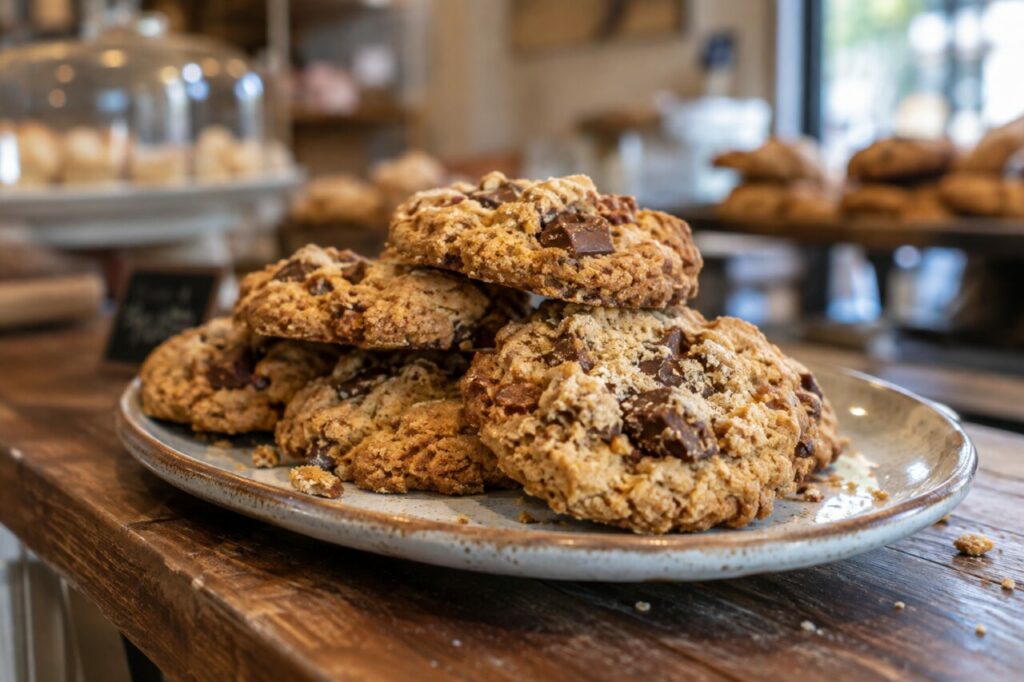 Independent biscuit shop — a close view of crumbly artisan cookies
