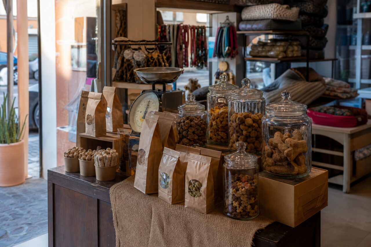 Pet biscuits displayed in a shop