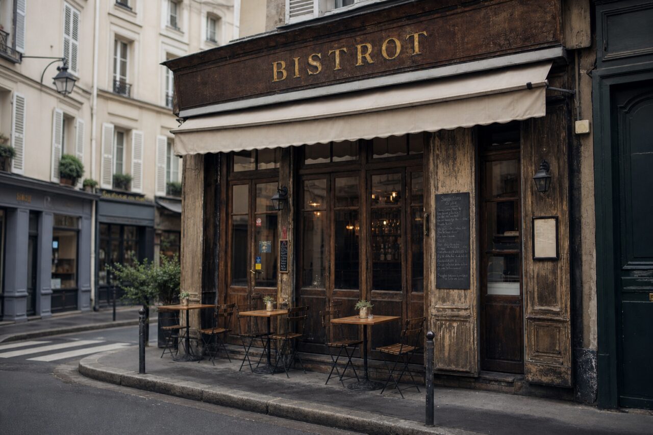 Bistrot d’angle vu depuis la chaussée