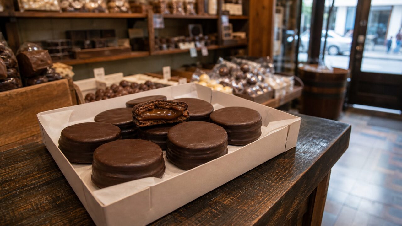 Boîte d’alfajores au comptoir