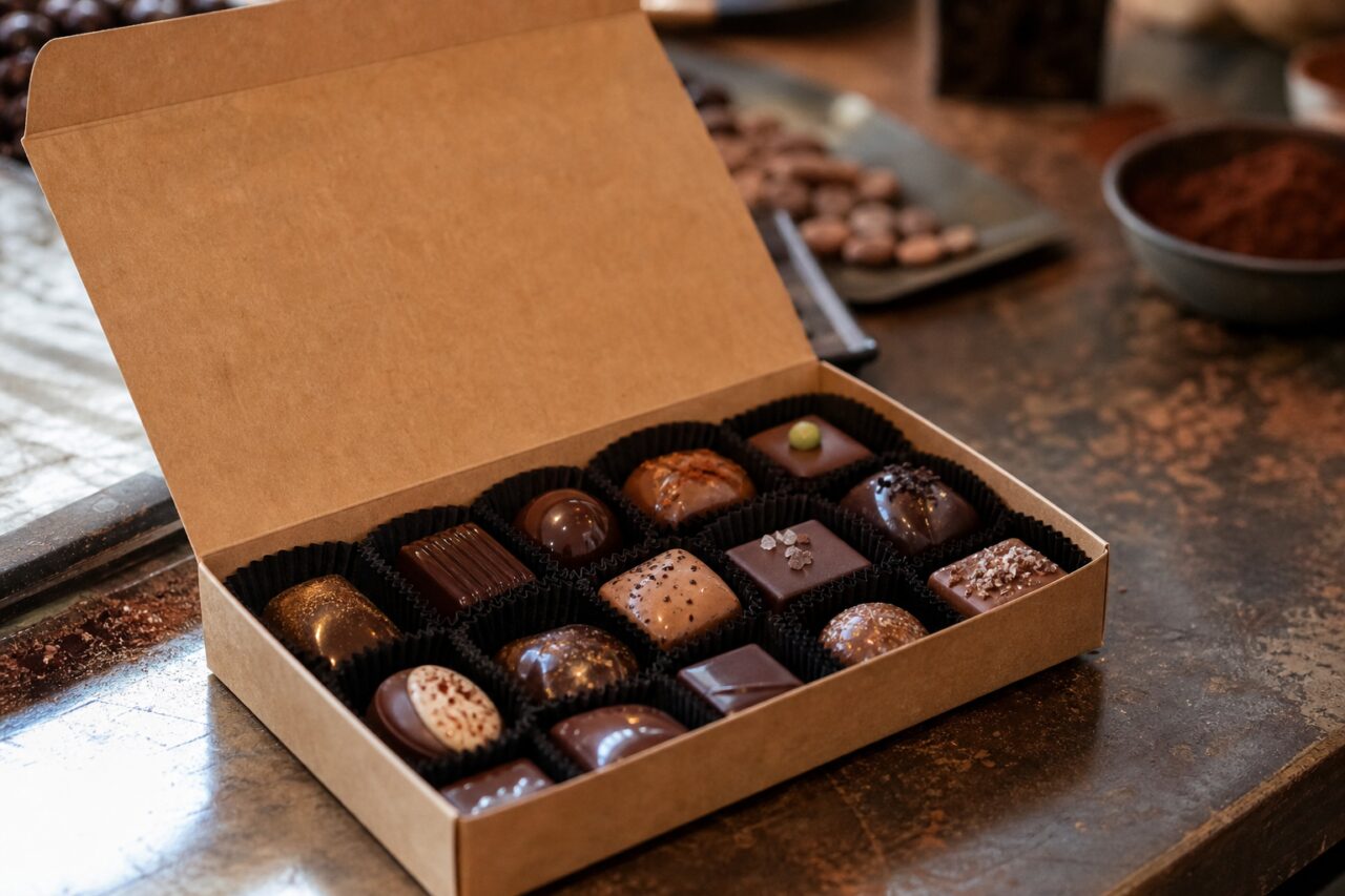 Doos met gevulde chocoladebonbons