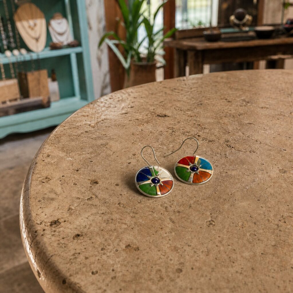 Brincos de esmalte sobre mesa pétrea
