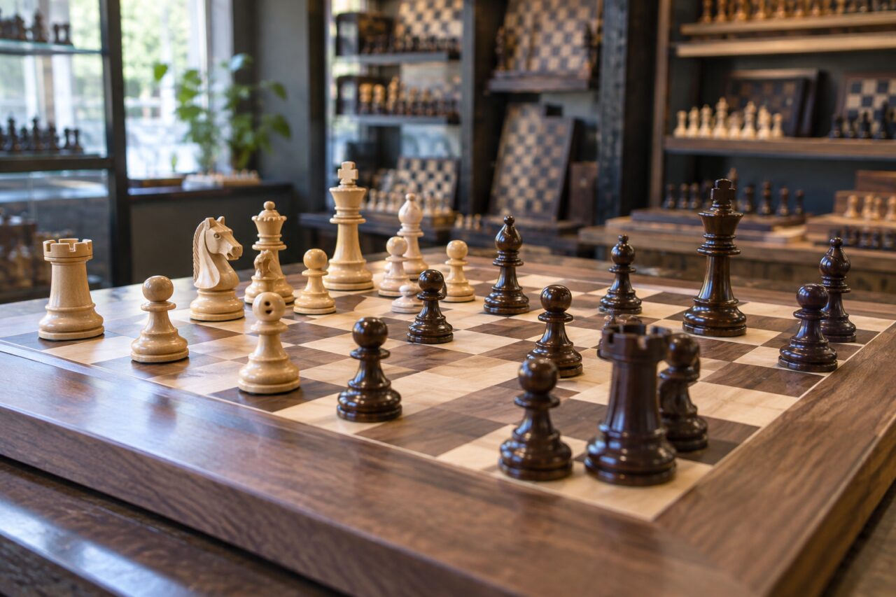 Tienda independiente de ajedrez — a close view of a tournament chess set