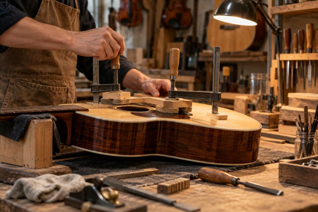Boutique d’instruments de musique — inside a string-instrument workshop
