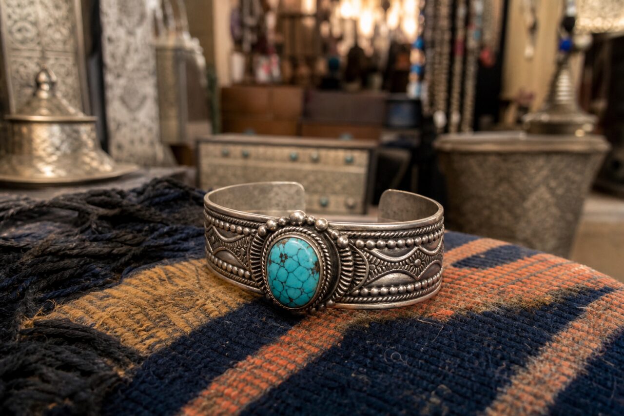 Bewerkte turquoise manchetarmband