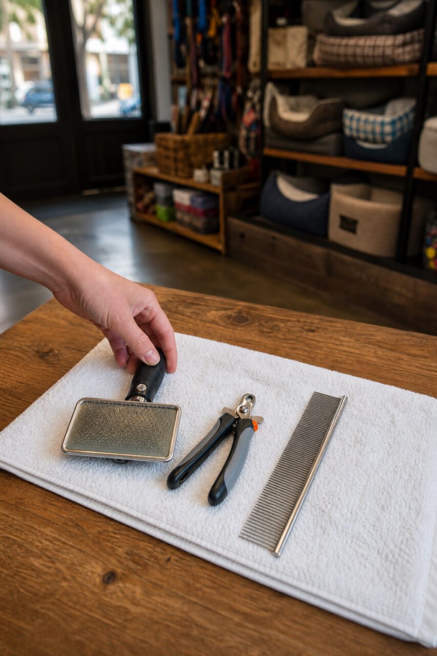 Slicker brush and nail clippers for pets