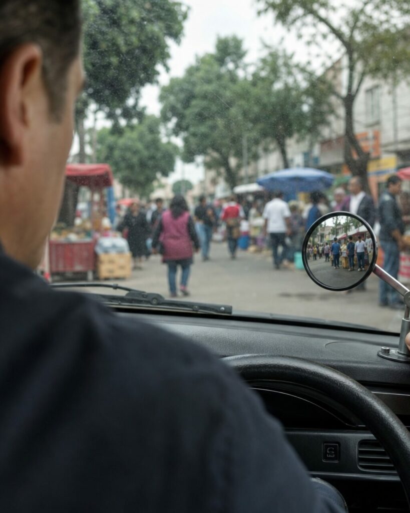 Encuadre vertical detrás de una persona frente a la calle