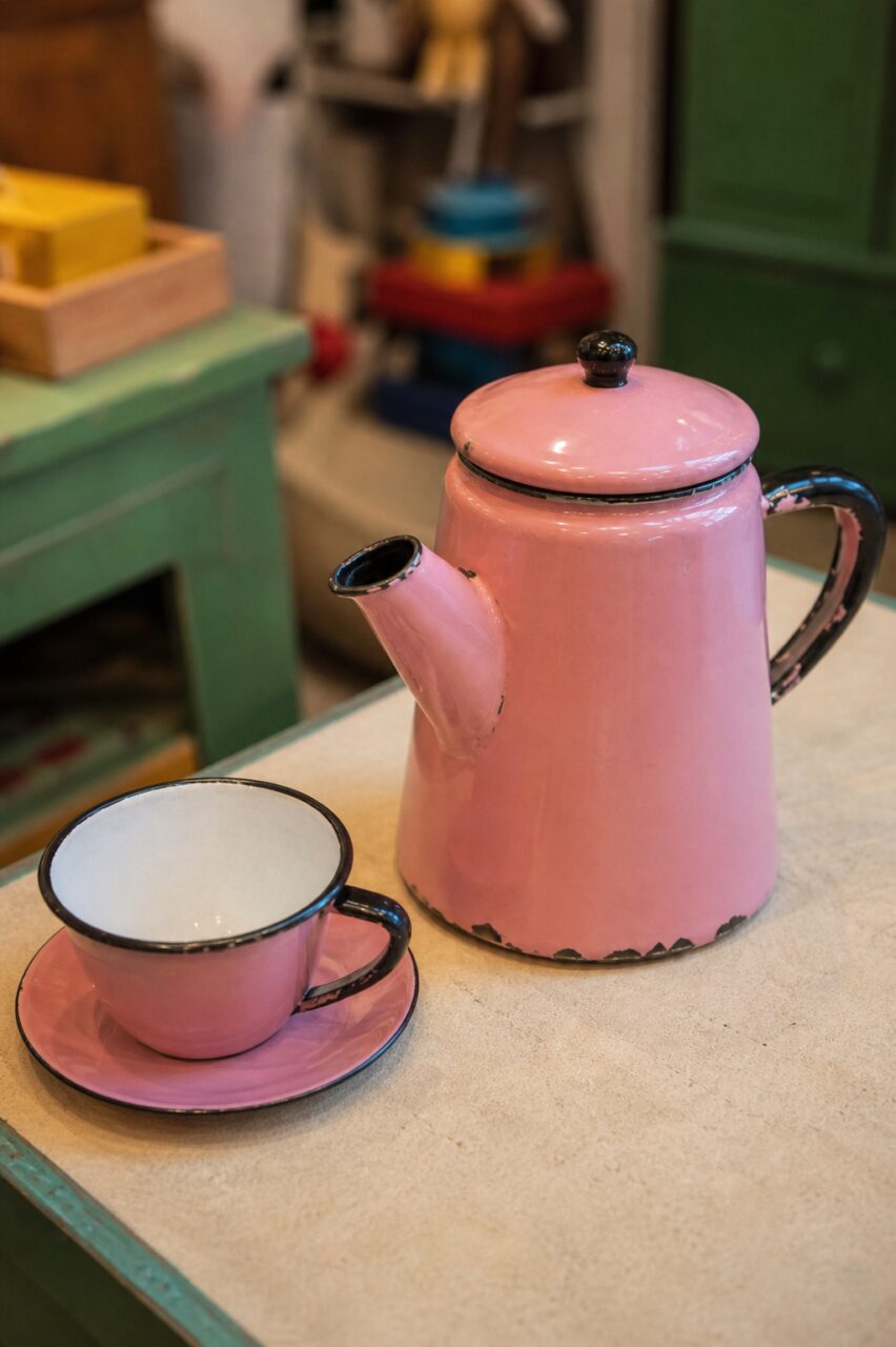 Rosa Kanne und Tasse im engen Hochformat