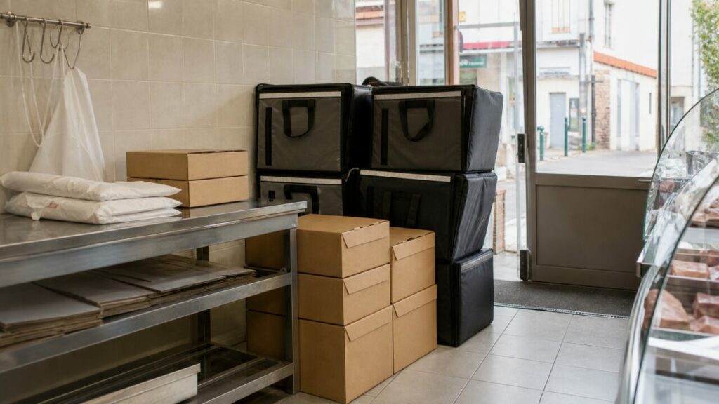 Caisses et sacs isothermes prêts pour une livraison