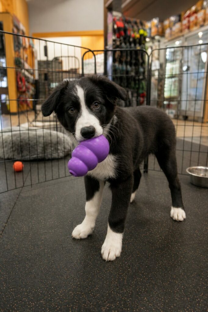 Chiot joueur dans un parc d’animalerie