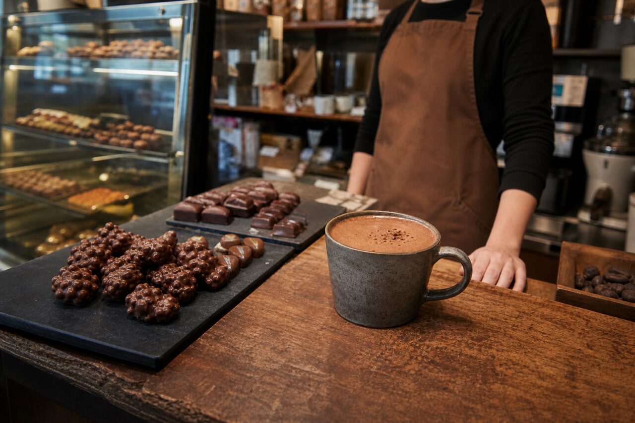 Chocolate caliente servido en una chocolatería