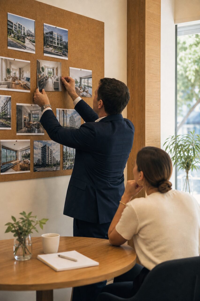 Choosing property photographs in an office
