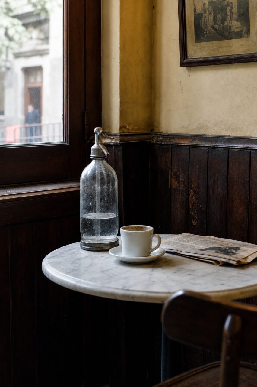 Table corner beneath a framed picture