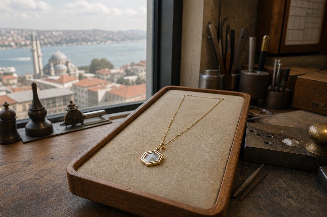Collier dans l’atelier avec vue sur Istanbul