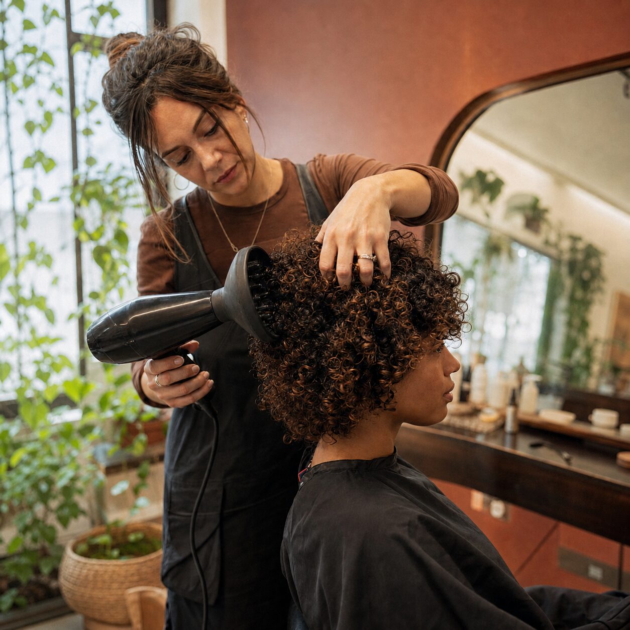 Quadratische Komposition mit Locken und Diffusor