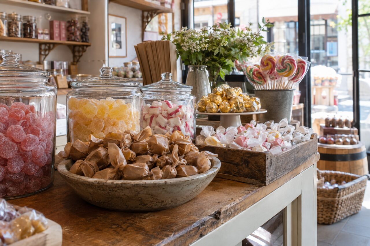 Unabhängige Süßwarenhandlung — showing wrapped sweets without text