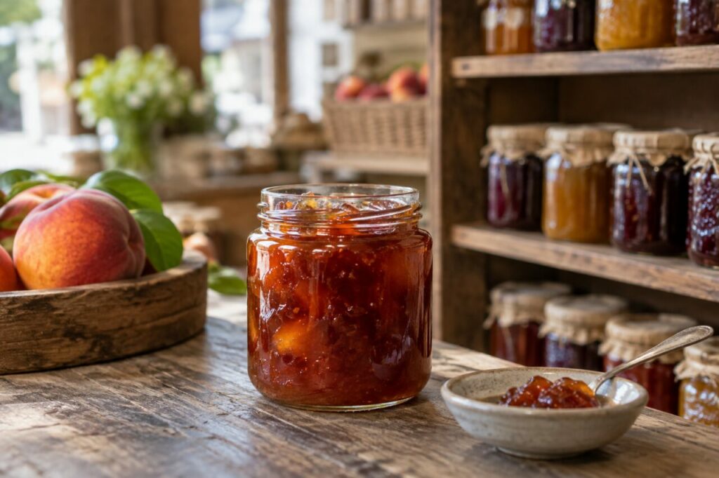 Loja independente de compotas — a close view of glossy fruit conserve