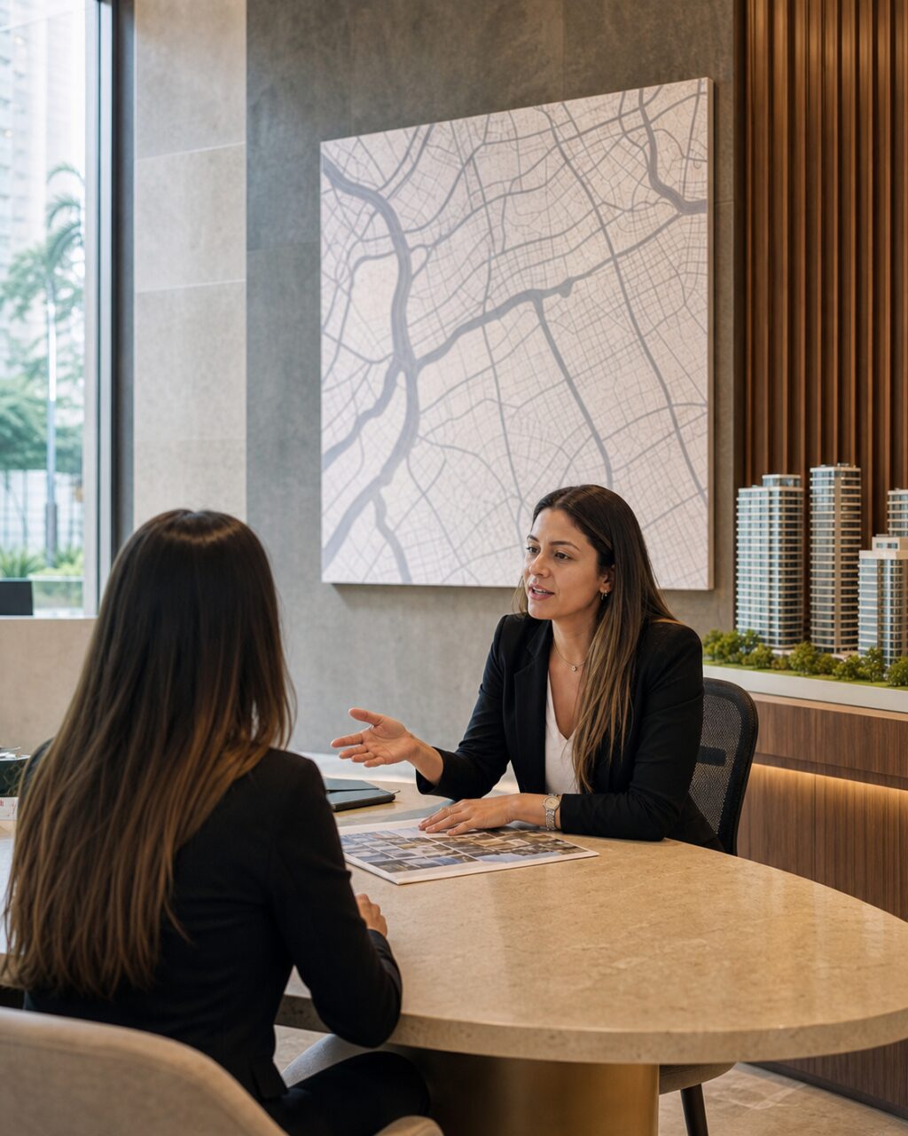 São Paulo real estate adviser presenting a project to a client