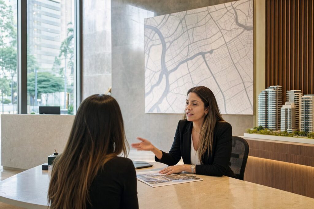 Immobilienberatung in São Paulo neben einer großen Stadtkarte