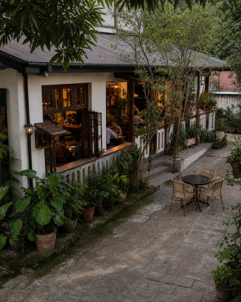 Cour du café observée en plongée