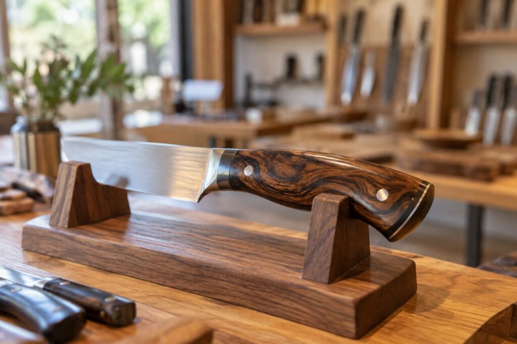 Cutelaria independente — a close view of a polished knife handle