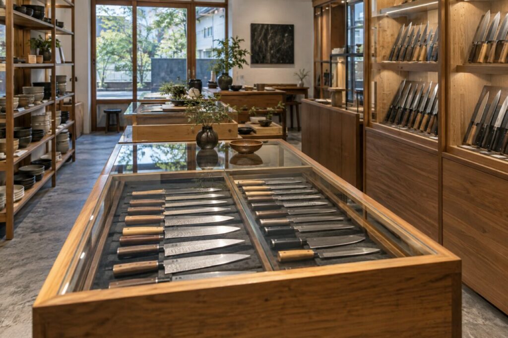Cutelaria independente — inside a calm independent cutlery shop