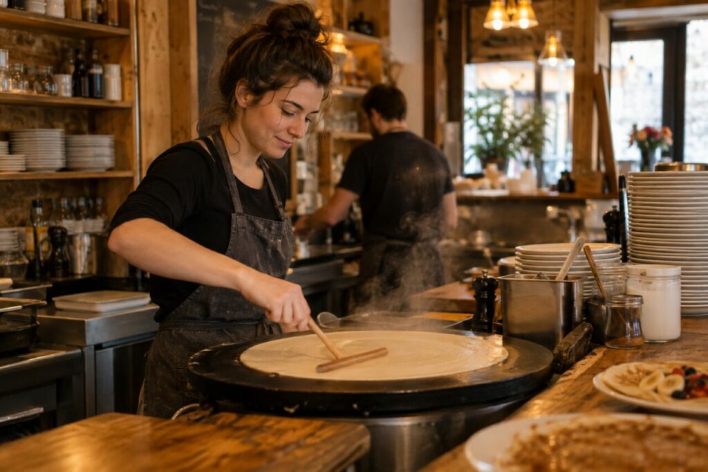 Crêperie artisanale — inside a cozy independent creperie