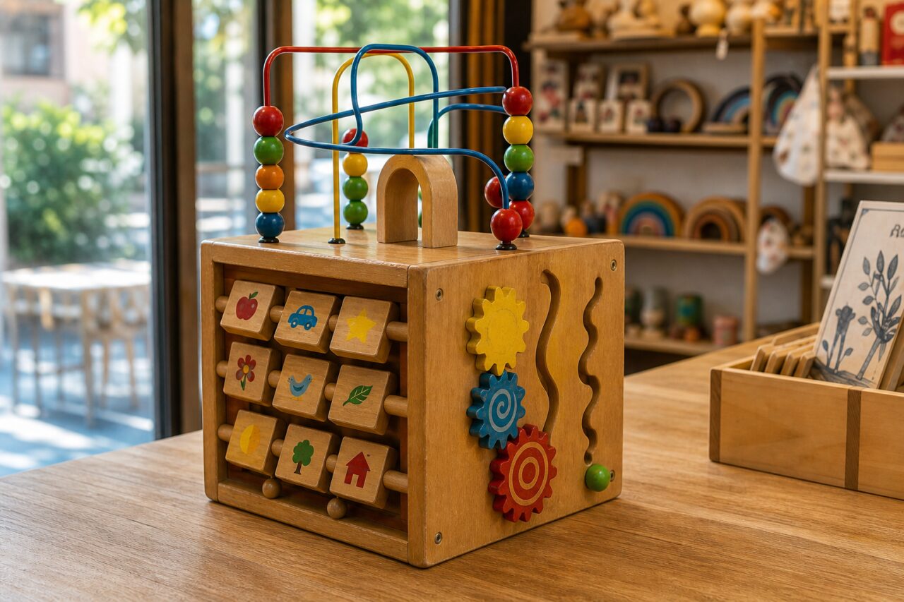 Cube d’activités en trois-quarts avec engrenages