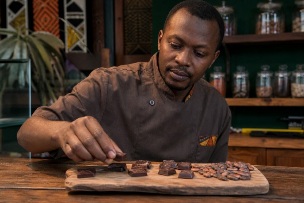 Chocoladeproeverij en cacaobonen in Nairobi