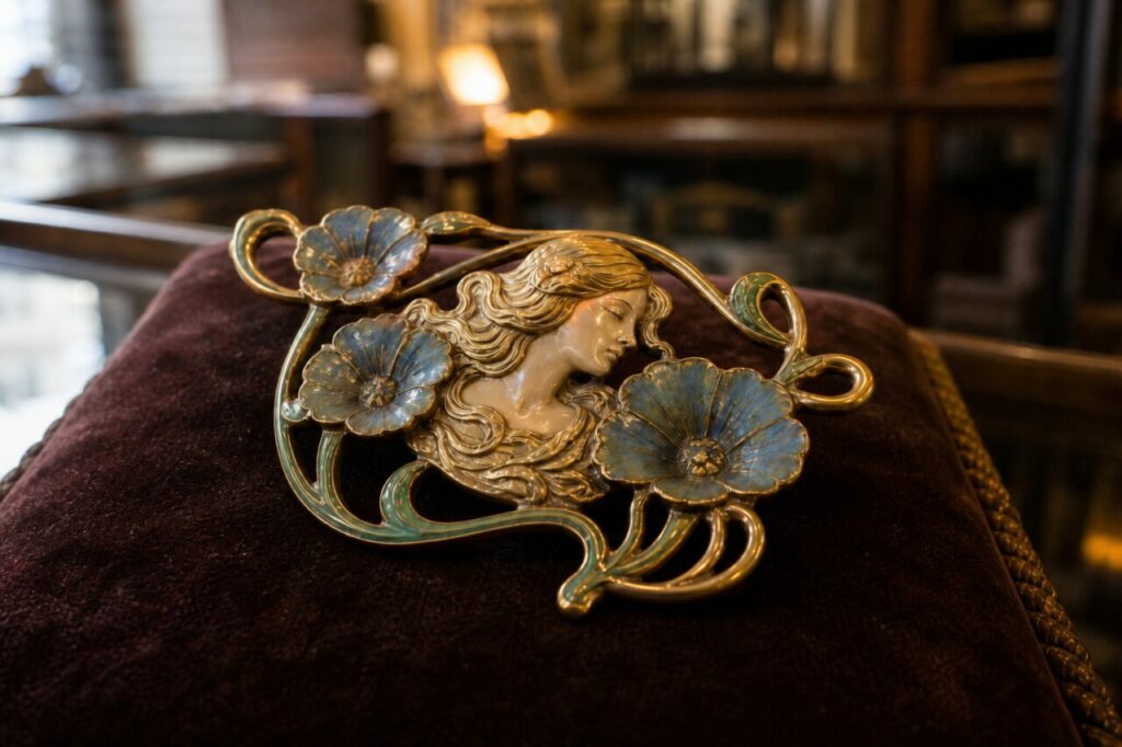 Detail van het gezicht en de bloemen