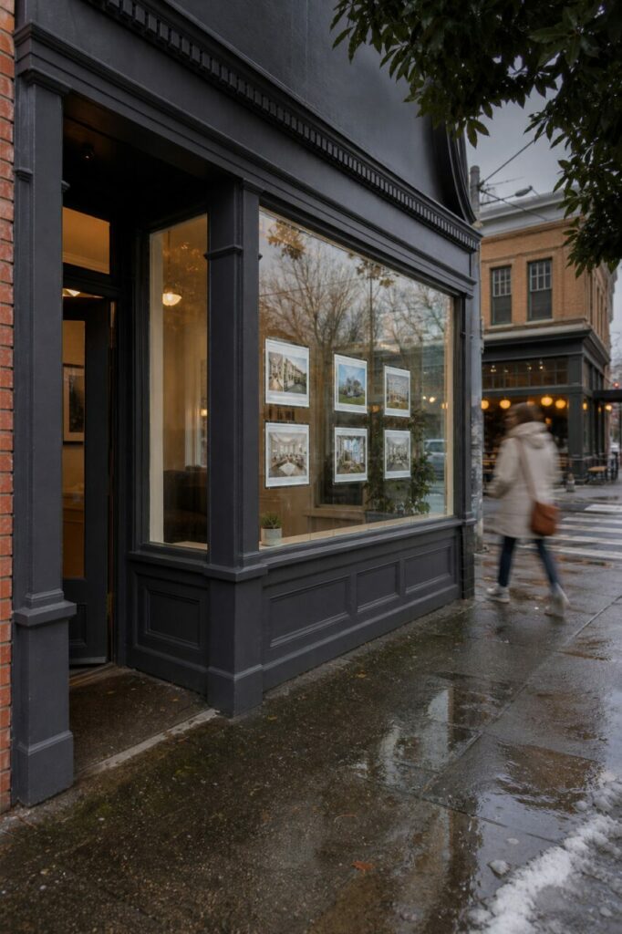 Facciata immobiliare nella luce fredda