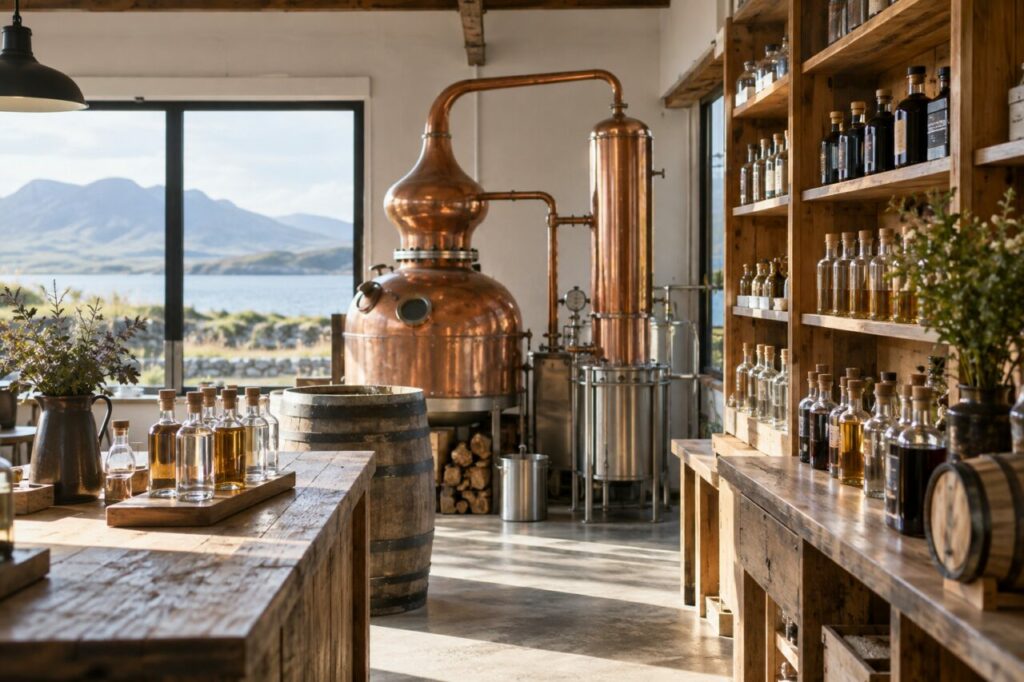Independent distillery shop — inside a quiet independent distillery shop