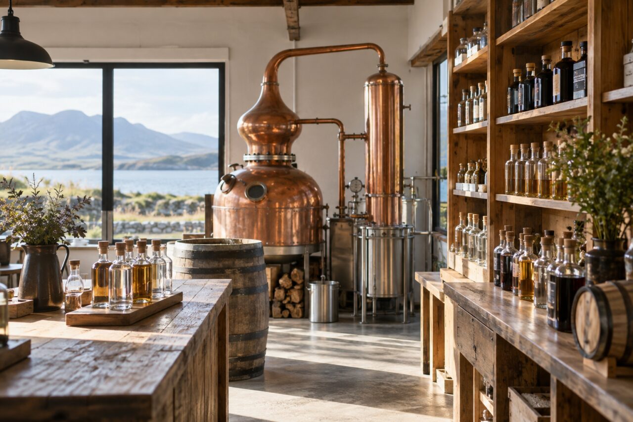 Independent distillery shop — inside a quiet independent distillery shop