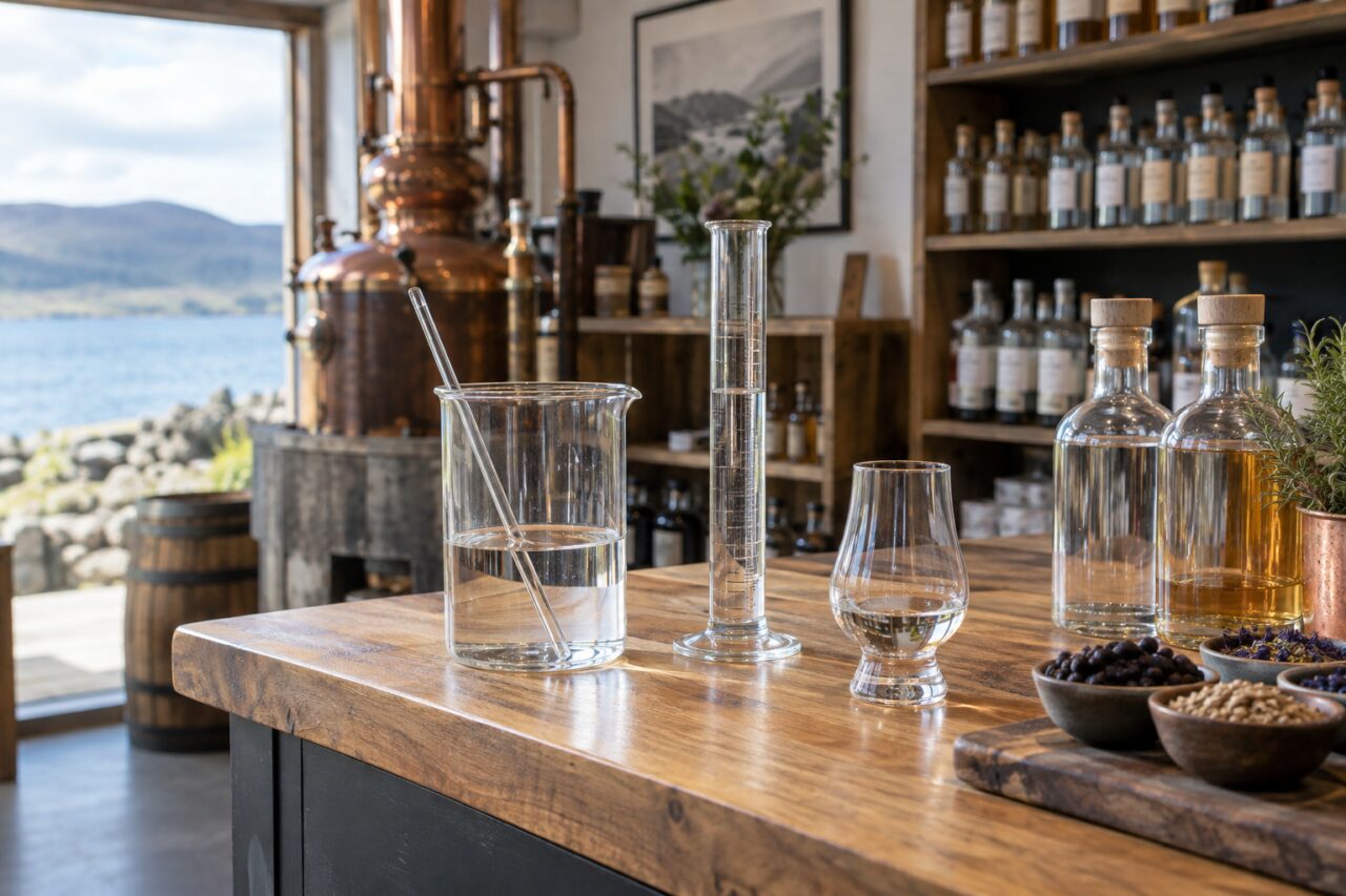 Distilleria indipendente — showing measuring glassware at a counter