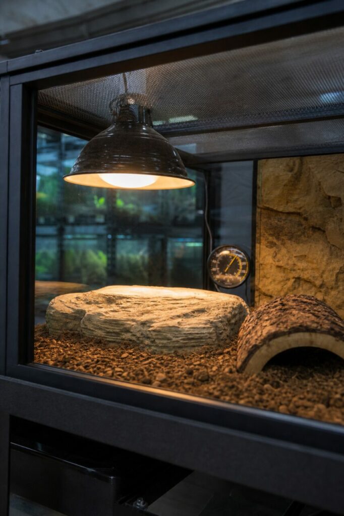 Wärmekuppel und Thermometer im Terrarium