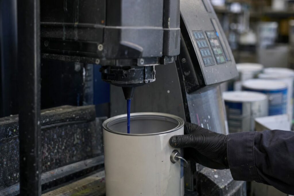 Dosage bleu dans un pot sous une machine sombre