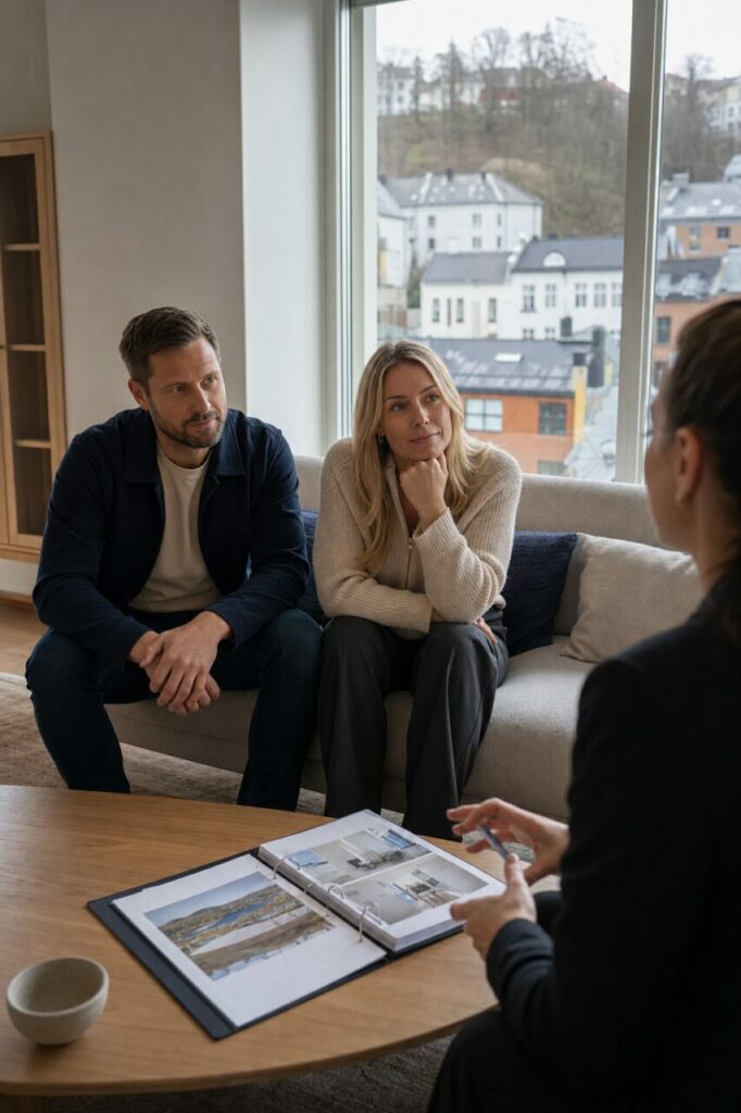Gesprek rond een fotoalbum in een lichte woonkamer