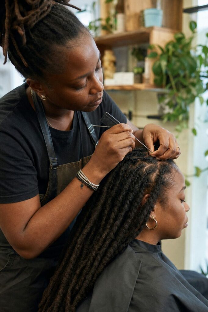 Cuidado de las raíces de locs en el salón